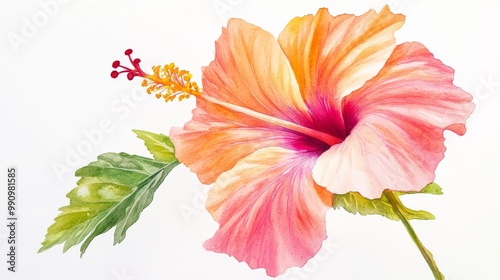 Vibrant watercolor painting of a hibiscus flower with rich colors and intricate details, showcasing nature's beauty