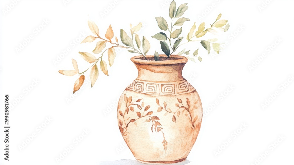 A beautiful watercolor illustration of a vase with delicate leaves, perfect for home decor and artistic inspiration. A beautiful watercolor illustration of a vase with delicate leaves, perfect for home decor and artistic inspiration.