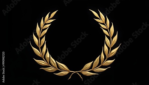 Gold laurel leaves isolated on a black background with copy space representing elegance luxury and style