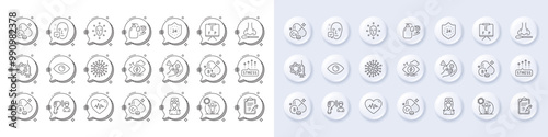 Vision board, Pantothenic acid and Folate vitamin line icons. White pin 3d buttons, chat bubbles icons. Pack of Coronavirus vaccine, Stress, Face accepted icon. Vector