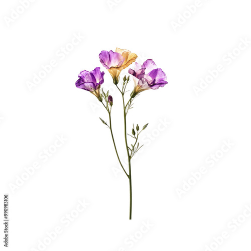 Delicate Purple and Yellow Flowers on a White Background