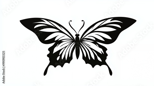 a black and white drawing of a butterfly with a black outline