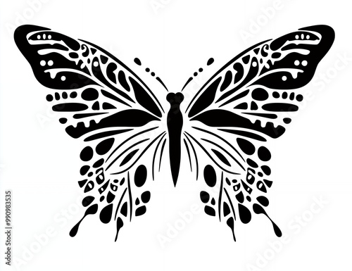 a black and white drawing of a butterfly with a white background
