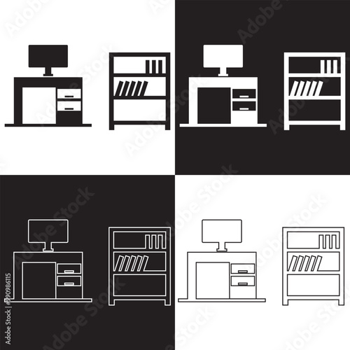 Set of Furniture Related Vector Icons. Contains such Icons . Editable Stroke.  Isolated on white and black background. Vector illustration EPS 10