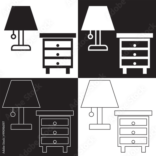 Set of Furniture Related Vector Icons. Contains such Icons . Editable Stroke.  Isolated on white and black background. Vector illustration EPS 10