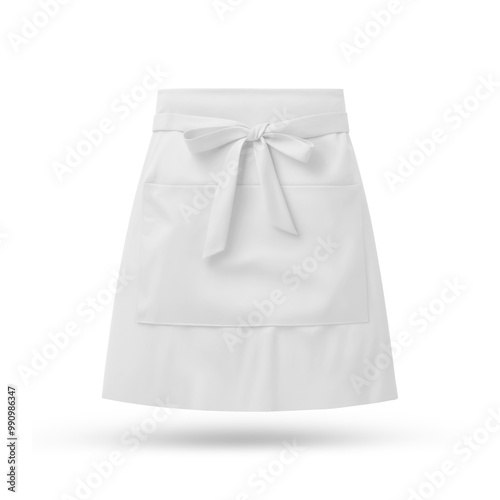 White Short Apron with Pocket