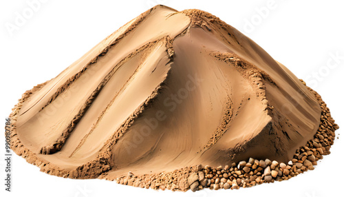 A mound of fine sand rises in a natural formation, featuring smooth curves and a textured surface. This isolated depiction highlights the intricate details of the sand's structure. Generative AI photo