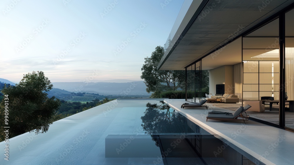 Fototapeta premium Modern Villa with Infinity Pool and Breathtaking Mountain Views