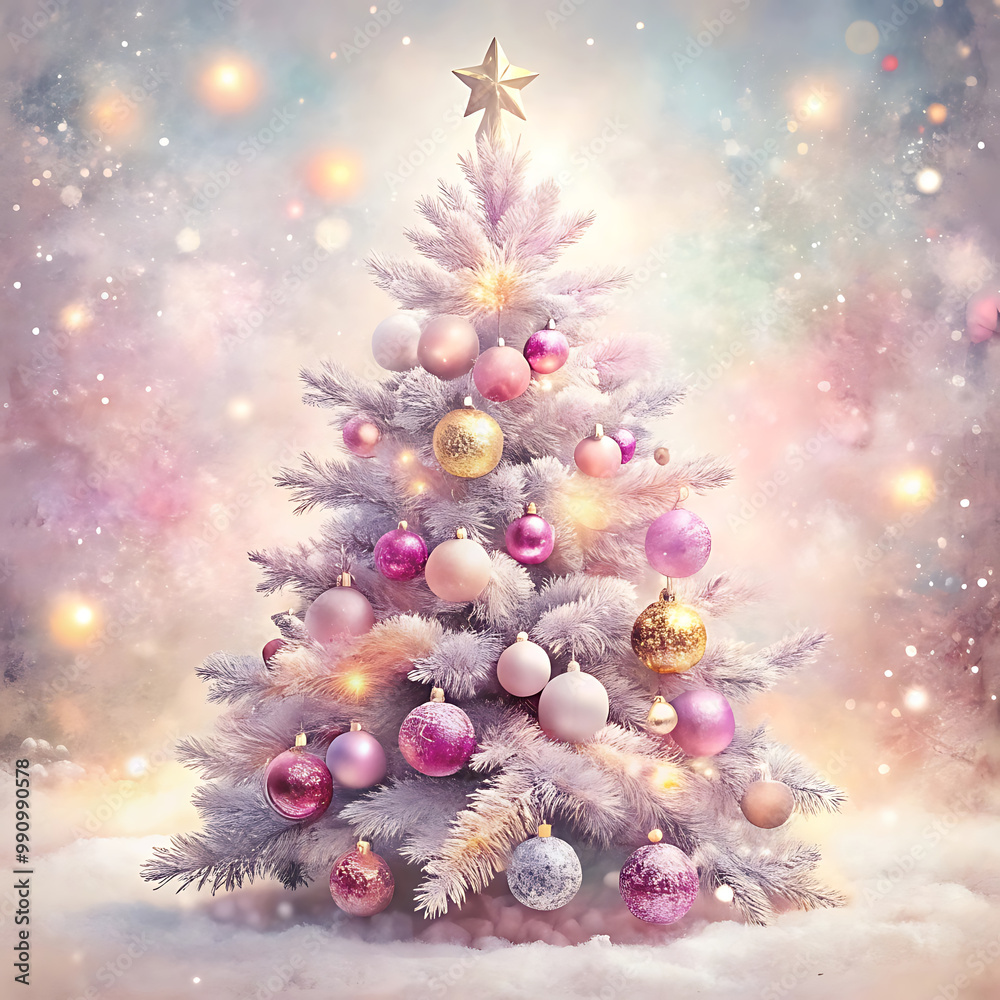 Obraz premium Pink Christmas Tree Backgrounds, Pink Watercolor Christmas Tree Backgrounds. Pink tree wallpaper. Pink holiday background.