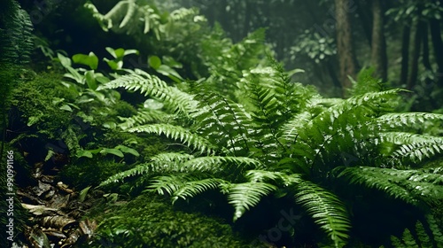 Lush green ferns thrive in a tranquil forest setting, showcasing nature's beauty.