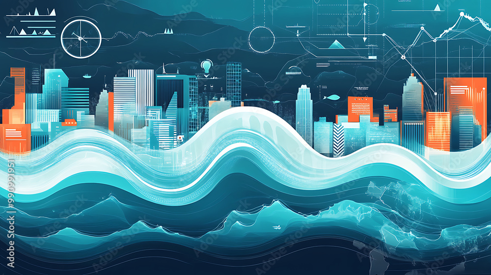 background with an infographic showing rising sea levels and their ...