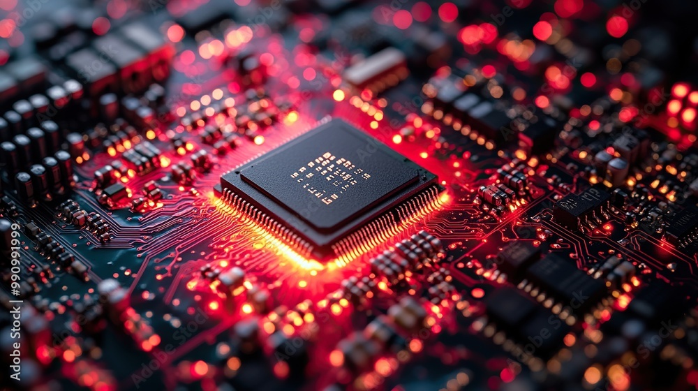 A computer circuit board featuring a CPU and memory cards highlights the complexities of information technology and big data.