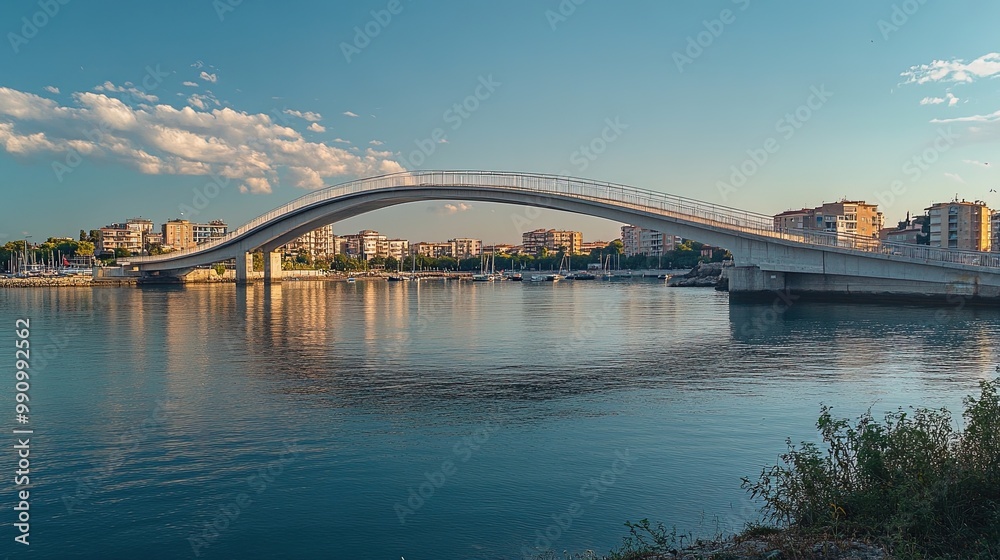 Naklejka premium Pedestrian bridge connecting city to marina on the adriatic coast