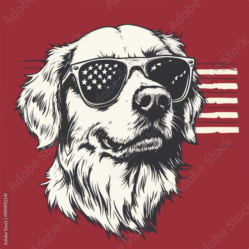 American Bulldog wearing american flag & sunglasses background in american flag a simple vector illustration
