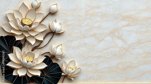 Elegant Lotus Flowers on Marble Background photo