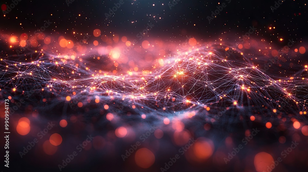 Obraz premium A conceptual visualization of connecting background dots and lines, emphasizing artificial intelligence and big data technologies.