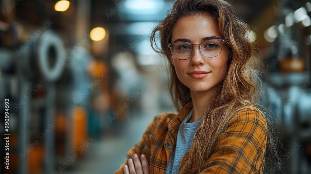 A confident female engineer standing with arms crossed in an industrial environment, representing her expertise in engineering. A confident female engineer standing with arms crossed in an industrial environment, representing her expertise in engineering.