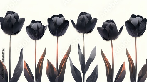 Design black silhouette illustrations of spooky Halloween Tulip in set of collection ,with bold lines and simple design, placed on a white background 