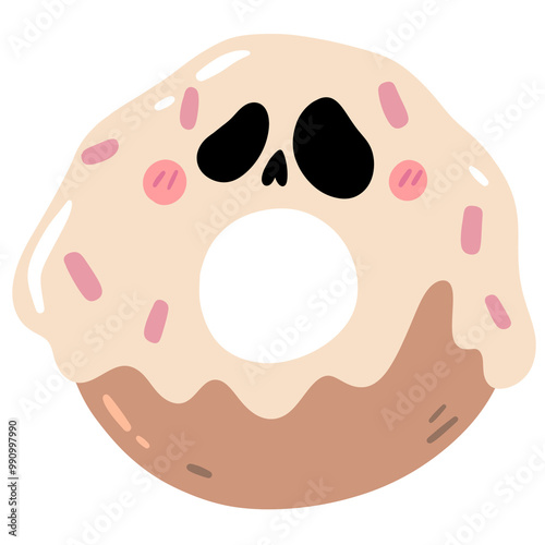 cute pastel ghost donut with pink glitter sprinkle on top, Halloween PNG element sticker for decoration