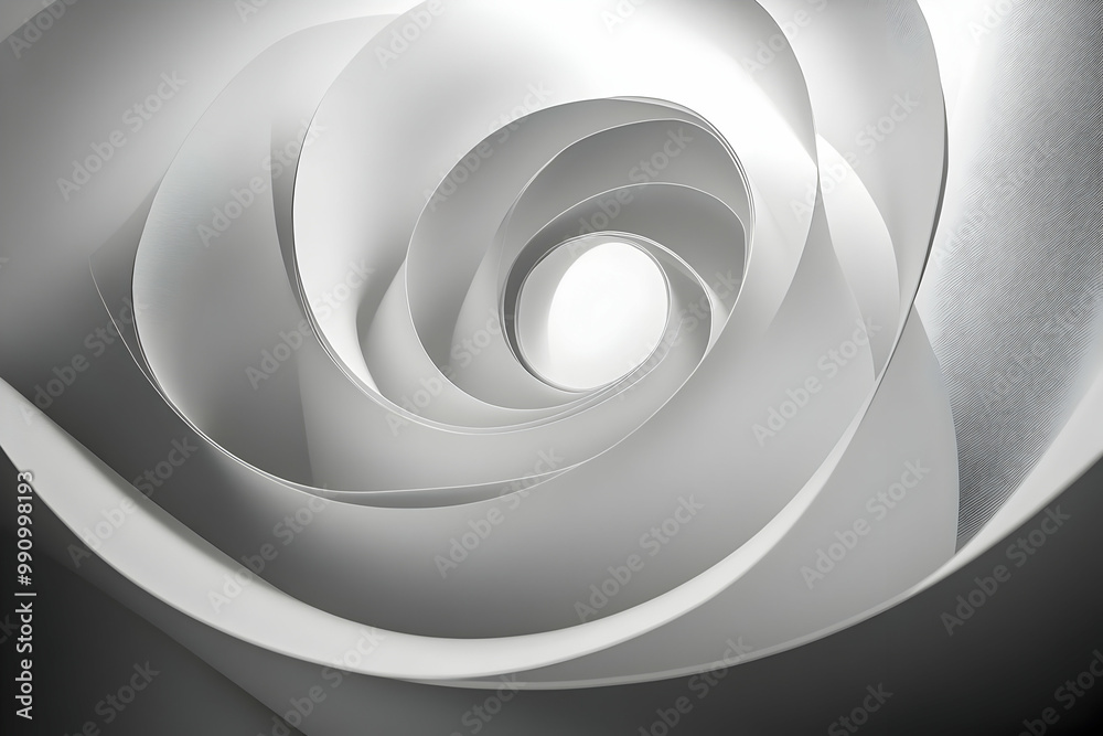 Abstract white paper spiral forms a hypnotic vortex with a bright center Abstract white paper spiral forms a hypnotic vortex with a bright center