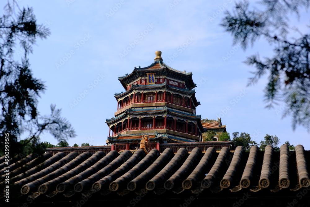 In Summer Palace in Beijing. Tower of Buddhist Incense(Foxiang Ge). Classical old Chinese tower In Summer Palace in Beijing. Tower of Buddhist Incense(Foxiang Ge). Classical old Chinese tower