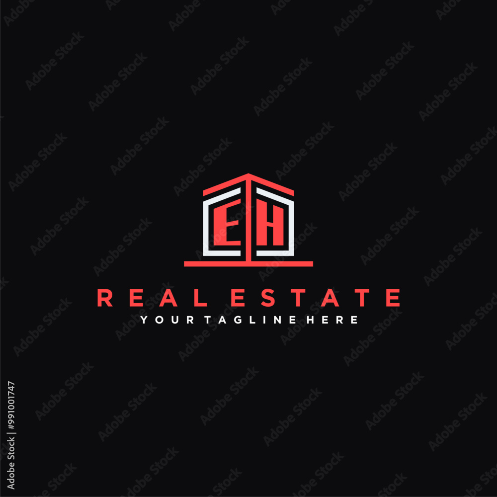 EH Initials Modern Logo Design for a Real Estate Company Featuring a Unique Icon and Bold Typography on a Black Background EH Initials Modern Logo Design for a Real Estate Company Featuring a Unique Icon and Bold Typography on a Black Background