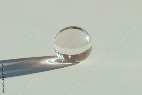 Macro close up of a clear glass crystal ball or marble on metallic tweezers