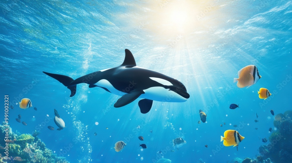 Fototapeta premium Majestic Orca Swimming in Clear Ocean Waters