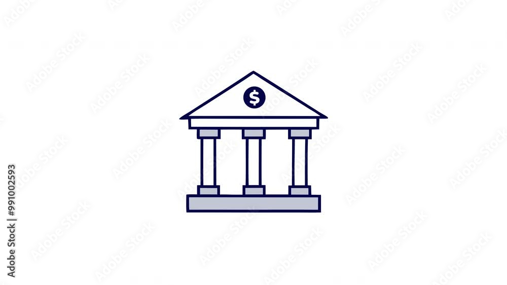 A simple, flat icon animation of a bank building with a dollar sign on top, representing financial institutions and services. A simple, flat icon animation of a bank building with a dollar sign on top, representing financial institutions and services.