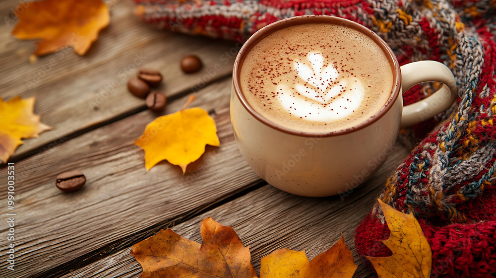 Coffee cup on a cozy knit blanket, with a book and glasses nearby, evoking a relaxed atmosphere Coffee cup on a cozy knit blanket, with a book and glasses nearby, evoking a relaxed atmosphere