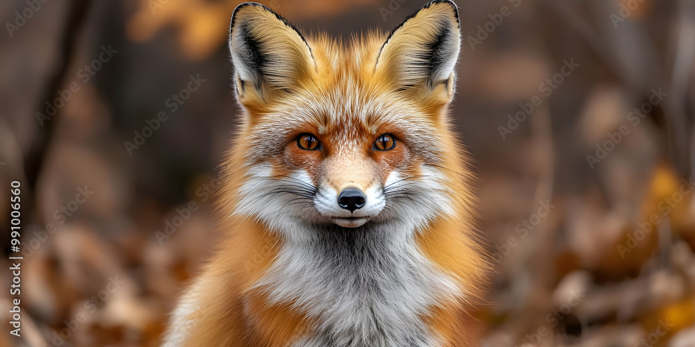 Fototapeta premium Red Fox Poses with Intense Gaze in Autumnal Forest