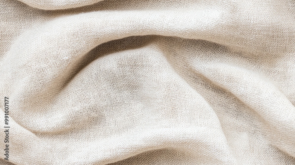 The soft light highlights the natural folds and subtle sheen of light beige linen, showcasing its fine texture and intricate thread weave in a close-up view SEAMLESS PATTERN The soft light highlights the natural folds and subtle sheen of light beige linen, showcasing its fine texture and intricate thread weave in a close-up view SEAMLESS PATTERN