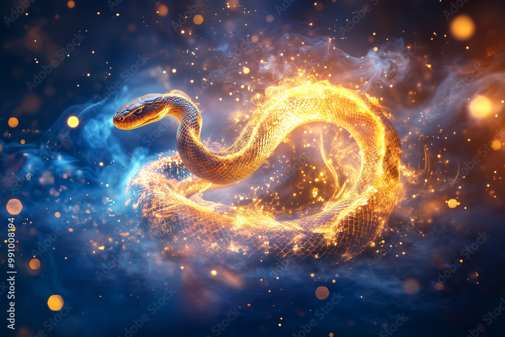 Fiery glowing serpent in mystical atmosphere, fantasy digital art Fiery glowing serpent in mystical atmosphere, fantasy digital art