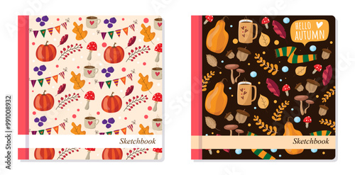 Notepad Front Cover Design with Pumpkins and Nature Elements