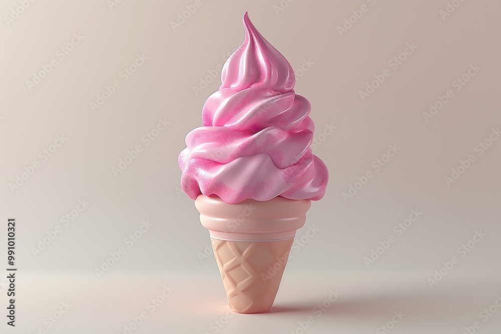 A charming ice cream cone with a playful pink swirl, radiating cheerfulness and perfect for indulging on a warm afternoon. A charming ice cream cone with a playful pink swirl, radiating cheerfulness and perfect for indulging on a warm afternoon.