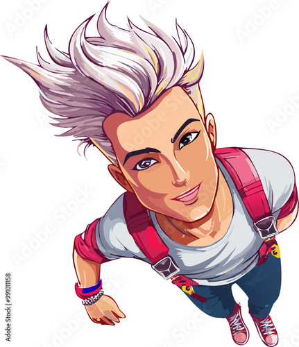 Flying human hero in punk style
