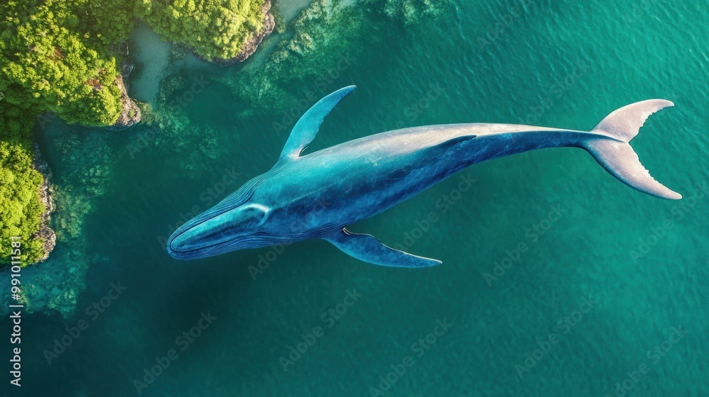 Fototapeta premium Majestic Blue Whale Swimming in Serene Waters