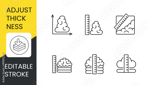 Adjust foam thickness, vector line icon set with editable stroke