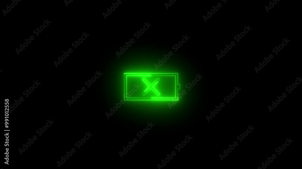 Neon battery unknown icon green glowing black background animation Neon battery unknown icon green glowing black background animation