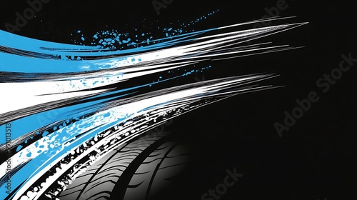 Wallpaper Mural Abstract Tire Track with Blue and White Lines on a Black Background Torontodigital.ca