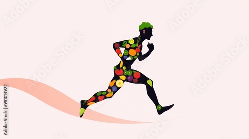 Running man made from fruit and vegetables concept on theme of healthy lifestyle sports Illustration