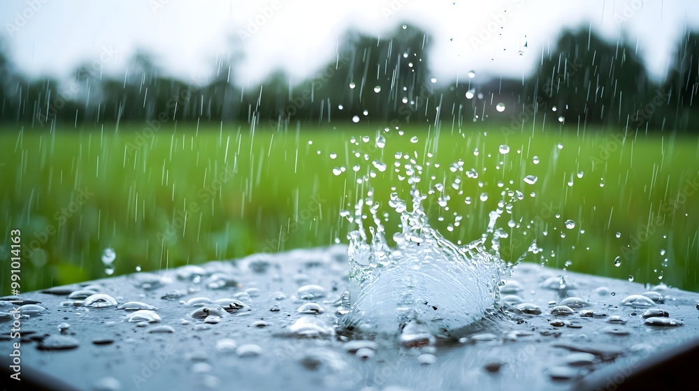 Simple Analog Rain Gauge Capturing Rainfall in Green Countryside Landscape Simple Analog Rain Gauge Capturing Rainfall in Green Countryside Landscape