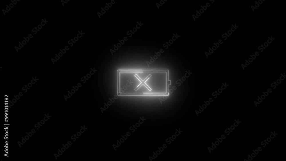 Neon battery unknown icon white glowing black background animation Neon battery unknown icon white glowing black background animation