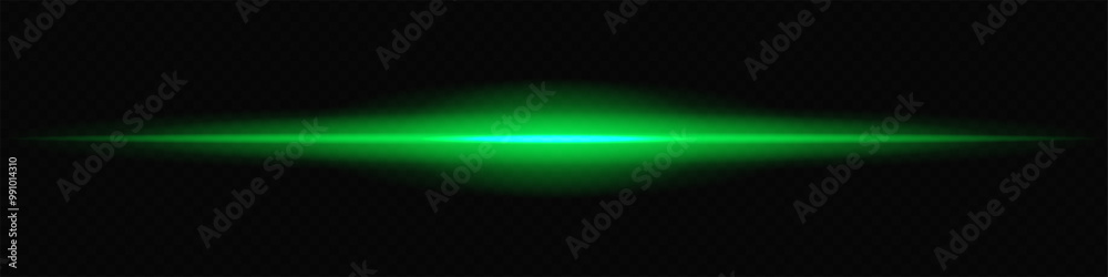 Glowing green laser beam horizontally across a dark transparent background, creating a futuristic and high-tech visual effect. Neon flare, laser lines of light. On a transparent background. Glowing green laser beam horizontally across a dark transparent background, creating a futuristic and high-tech visual effect. Neon flare, laser lines of light. On a transparent background.