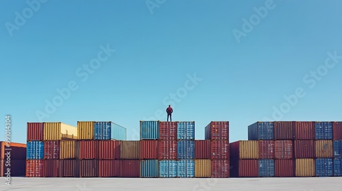 A photo of stacked shipping containers at the port, ready for transport to their physical destination
