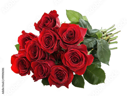 Red Rose Bouquet Isolated on White Background - Perfect for Valentine's Day and Romance Designs., transparent background, PNG file