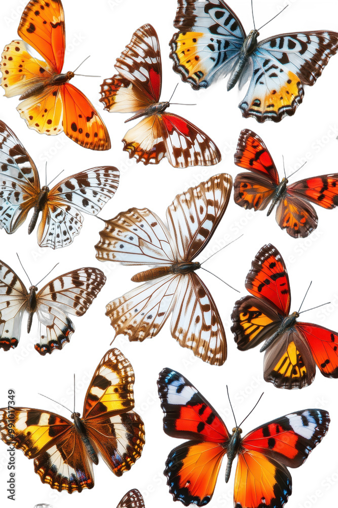 Colorful Butterflies on White Background Isolated, transparent background, PNG file Colorful Butterflies on White Background Isolated, transparent background, PNG file