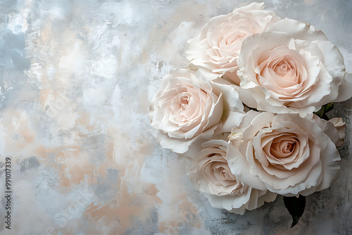 background with a bouquet of classic roses in soft pastel colours and delicate textures