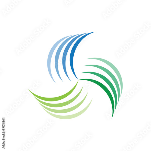 A logo design of a green fan with three arms for HVAC or air conditioning logo
