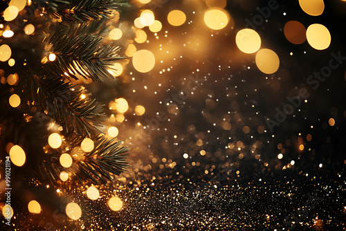 Glittering New Year's background with cascading gold dust and sparkling lights